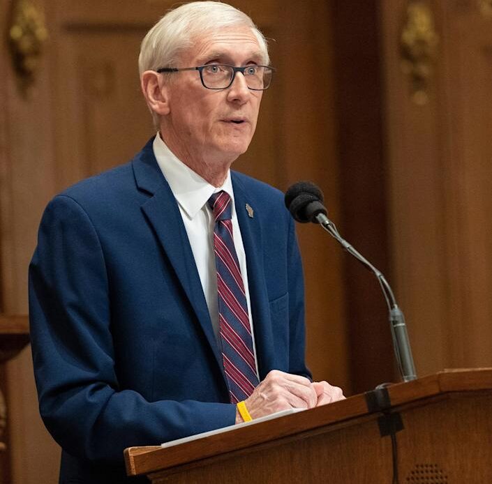 Gov. Tony Evers delivers his State of the State address Tuesday, February 15, 2022 at the Capitol in Madison, Wis.
