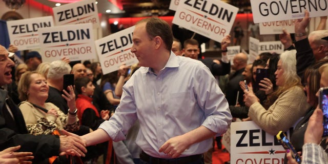 Republican Rep. Lee Zeldin, the front-runner for the GO gubernatorial nomination in New York, campaigns in Nassau County, N.Y. on  Feb. 27, 2022, a couple of days ahead of the state GOP convention.