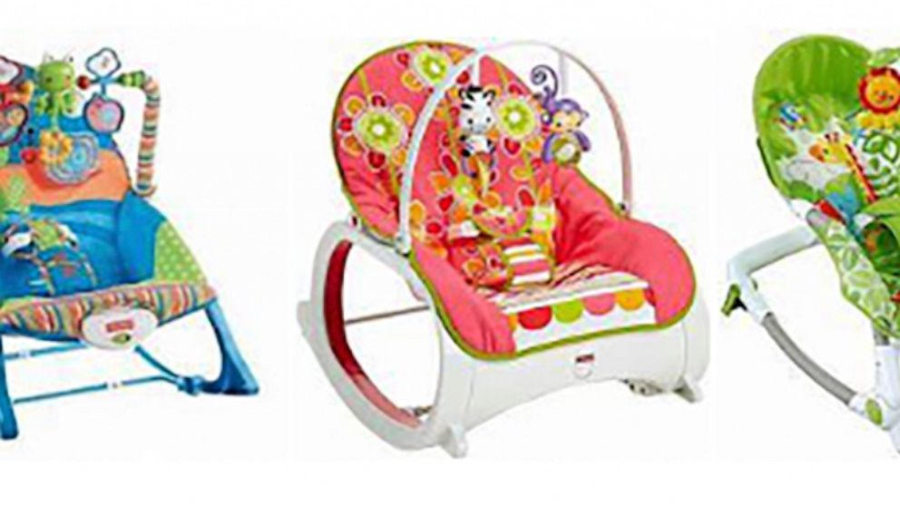 This photo provided. by Consumer Product Safety Commission shows Fisher-Price Infant-to-Toddler Rocker, left and center, and Fisher-Price Newborn-to-Toddler Rocker, right. The U.S. Consumer Product Safety Commission (CPSC) and Fisher-Price are alerti
