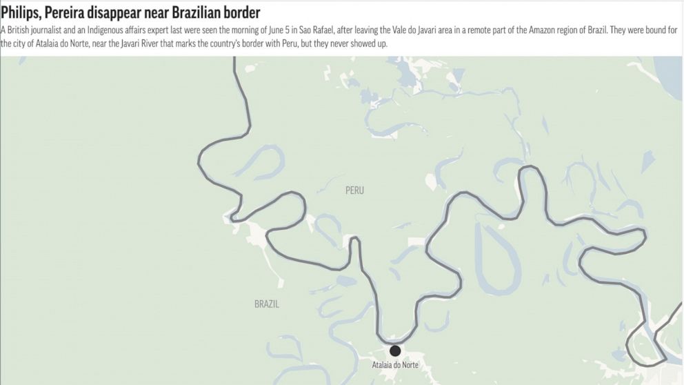 A British journalist and a Brazilian expert in Indigenous affairs disappeared Sunday in a remote part of the Amazon. (AP Digital Embed)