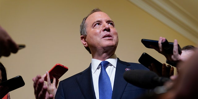 Rep. Adam Schiff, D-Calif., a member of the House select committee investigating the Jan. 6 attack on the U.S. Capitol, speaks with members of the press after a hearing at the Capitol in Washington, Tuesday, June 21, 2022. 