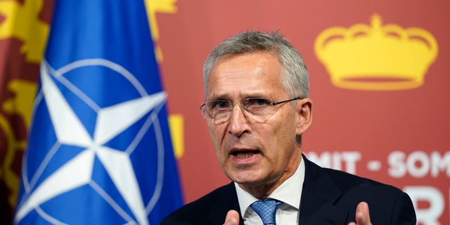 NATO Secretary General Jens Stoltenberg speaks during a meeting with U.S. President Joe Biden at the NATO summit in Madrid, Spain on Wednesday, June 29, 2022. North Atlantic Treaty Organization heads of state and government will meet for a NATO summit in Madrid from Tuesday through Thursday. 