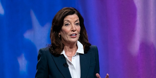 New York Gov. Kathy Hochul debates in the race for governor June 16, 2022, in New York City. 