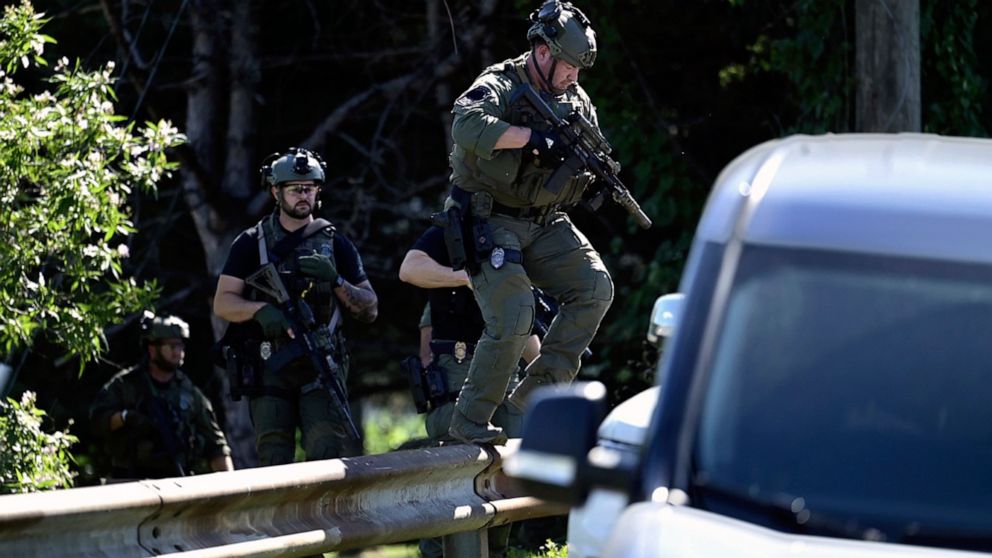 Police patrol outside a Macy's department store at Tysons Corner Mall in Tysons Corner, Va., Saturday, June 18, 2022. According to police, a fight broke out at the mall, during which a man took out a gun and fired shots. (Craig Hudson/The Washington