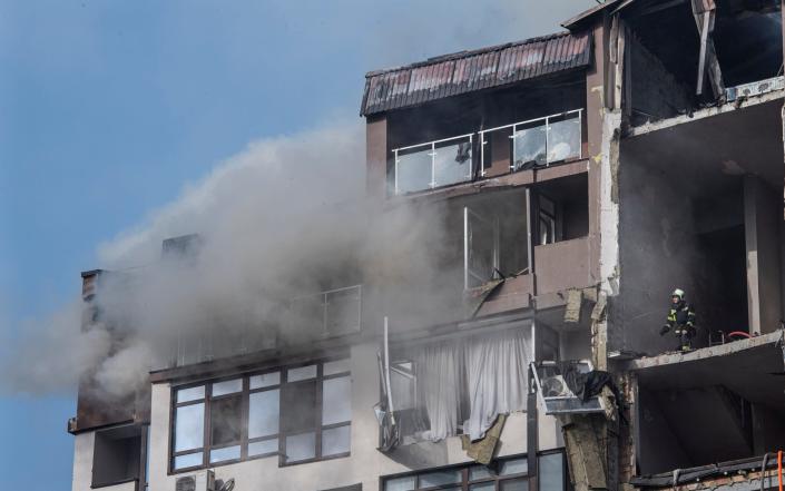 &nbsp;A residential block next to the Artem plant in the Shevchenski District in Kyiv with was hit by a Russian cruise missile early on Sunday morning. - JULIAN SIMMONDS/JULIAN SIMMONDS