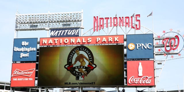 A view of the scoreboard at Nationals Park, where the annual Congressional Baseball Game is hosted.