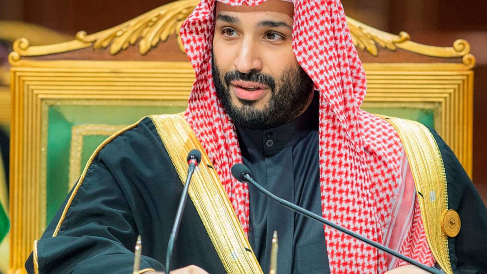 FILE - In this photo released by the Saudi Royal Palace, Saudi Crown Prince Mohammed bin Salman, speaks during the Gulf Cooperation Council (GCC) Summit in Riyadh, Saudi Arabia, Tuesday, Dec. 14, 2021. French President Emmanuel Macron is planning to