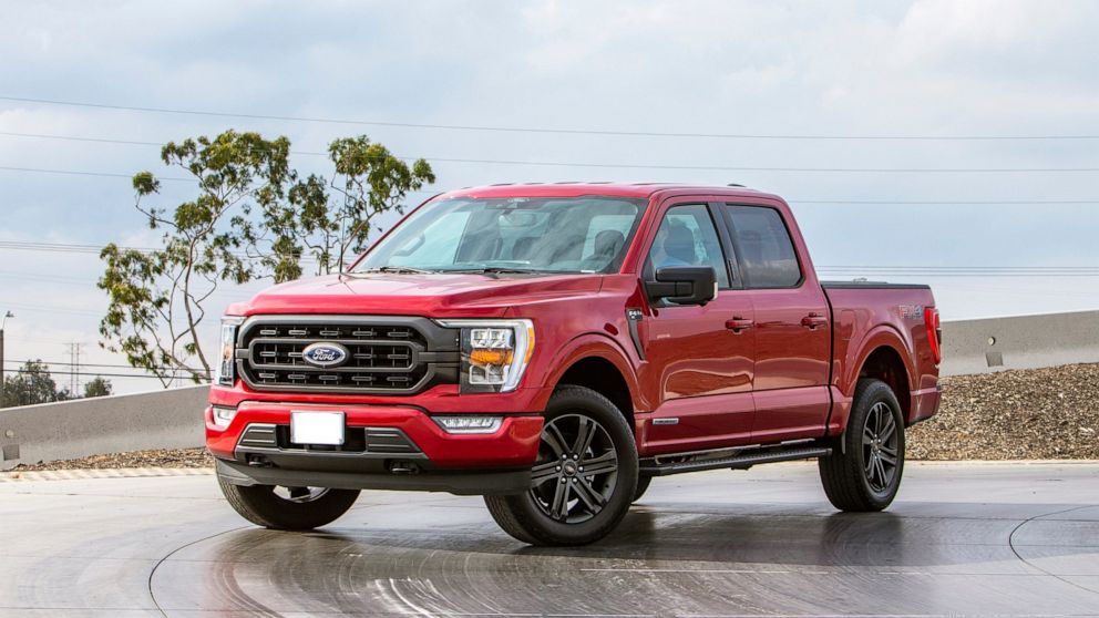 This photo provided by Ford shows the 2022 Ford F-150 with the PowerBoost hybrid engine. It gets an EPA-estimated 23-25 mpg in combined driving. (Courtesy of the Ford Motor Co. via AP)