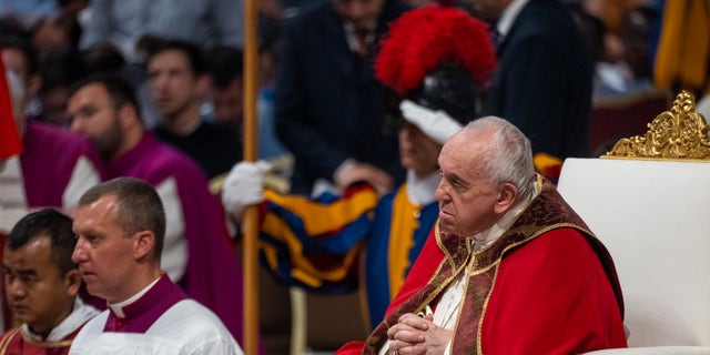 VATICAN - 2022/06/29: Pope Francis leads the Holy Mass for the Solemnity of Saints Peter and Paul in St. Peter's Basilica. (Photo by Stefano Costantino/SOPA Images/LightRocket via Getty Images)