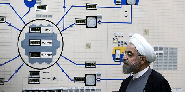 FILE - In this Jan. 13, 2015, file photo released by the Iranian President's Office, President Hassan Rouhani visits the Bushehr nuclear power plant just outside of Bushehr, Iran. 
