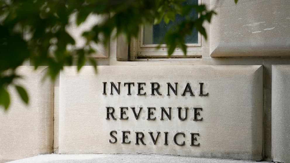 A sign outside the Internal Revenue Service building in Washington, on May 4, 2021. The Internal Revenue Service says it is conducting a comprehensive review of safety at its facilities. The action comes in response to an increasing number of threats