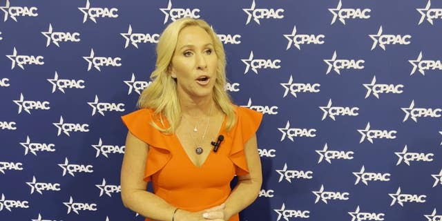 Rep. Marjorie Taylor Greene talks to Fox News Digital at CPAC Texas. 