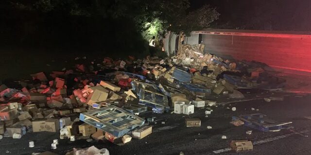 Groceries spilled across Interstate 285 in Atlanta on Wednesday morning causing major traffic delays.