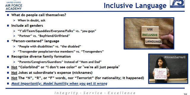 A slide presentation by the United States Air Force Academy in Colorado, titled, "Diversity and Inclusion: What it is, why we care, and what we can do."