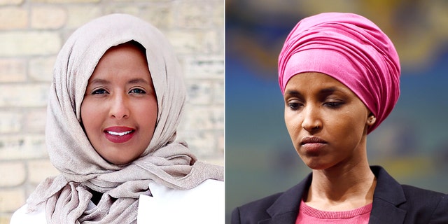 Shukri Abdirahman, a former Republican candidate for Minnesota's 5th Congressional District and a Muslim military veteran, left, and Rep. Ilhan Omar, D-Minn.
