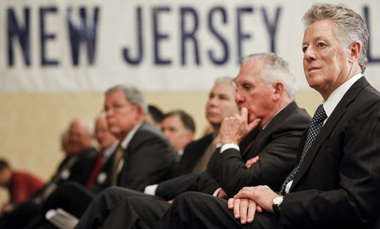 Former New Jersey Gov. James Florio, right, attends a New Jersey Transportation conference, on March 2, 2011, in Trenton.