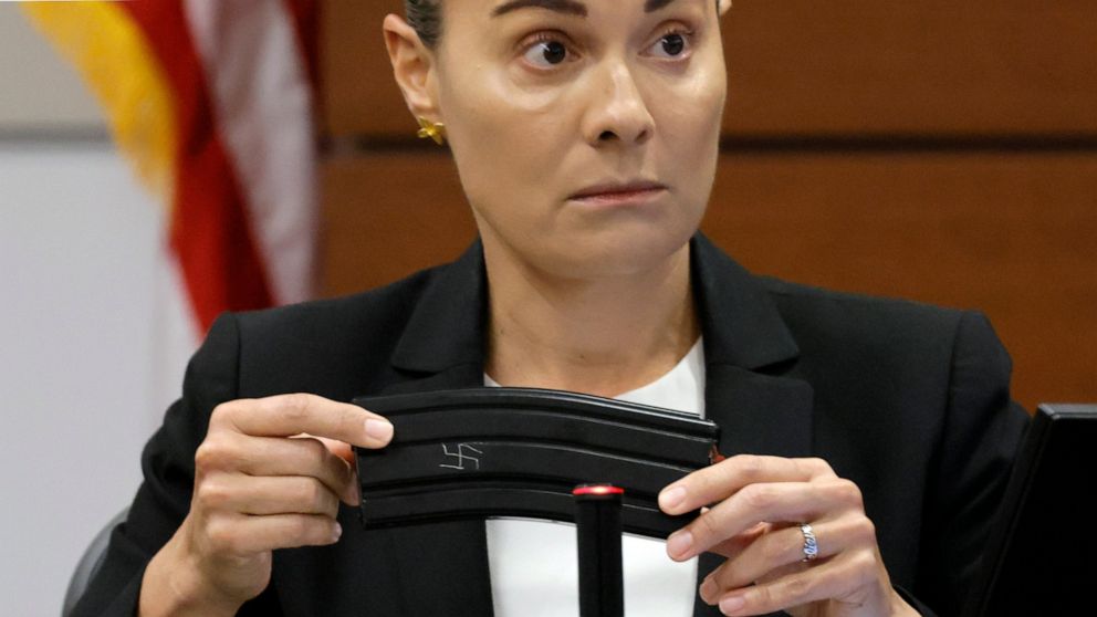 Broward Sheriff's Office Sgt. Gloria Crespo testifies about the weapon used by Marjory Stoneman Douglas High School shooter Nikolas Cruz in the 2018 shootings that has a swastika etched on the gun's magazine. This during the penalty phase of Cruz's t