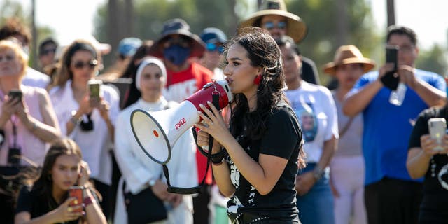 For the Martyrs founder Gia Chacon participates in the first March for the Martyrs in Long Beach, California, on Sept. 5, 2020.