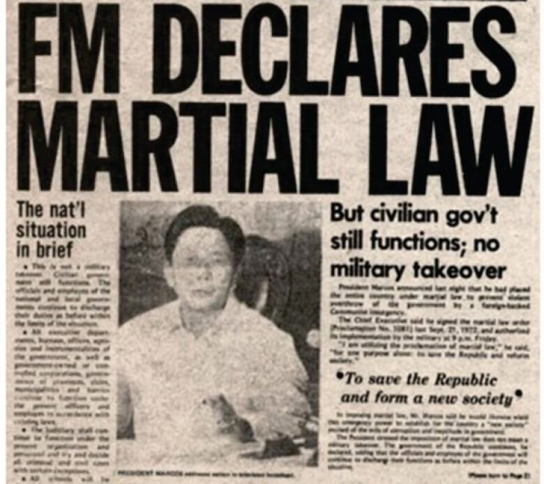 The front page of the Philippines Daily Express on Sept. 24, 1972. The headline reads: FM DECLARES MARTIAL LAW