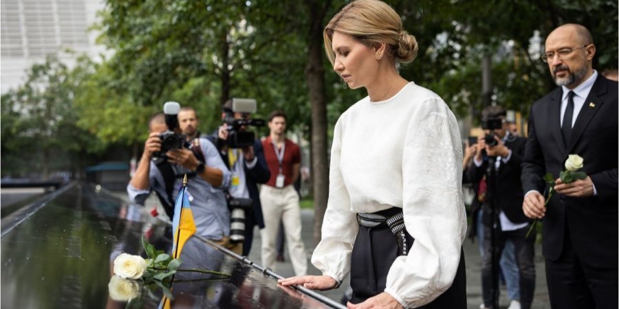 Ukrainian First Lady Olena Zelenska and Prime Minister Denys Shmyhal visited the 9/11 Memorial in New York (Photo:Olena Zelenska/Telegram)