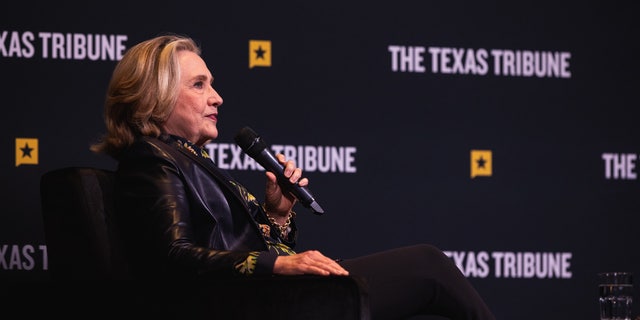 Hillary Clinton, former US Secretary of State, speaks during The Texas Tribune Festival in Austin, Texas, US, on Friday, Sept. 23, 2022. 