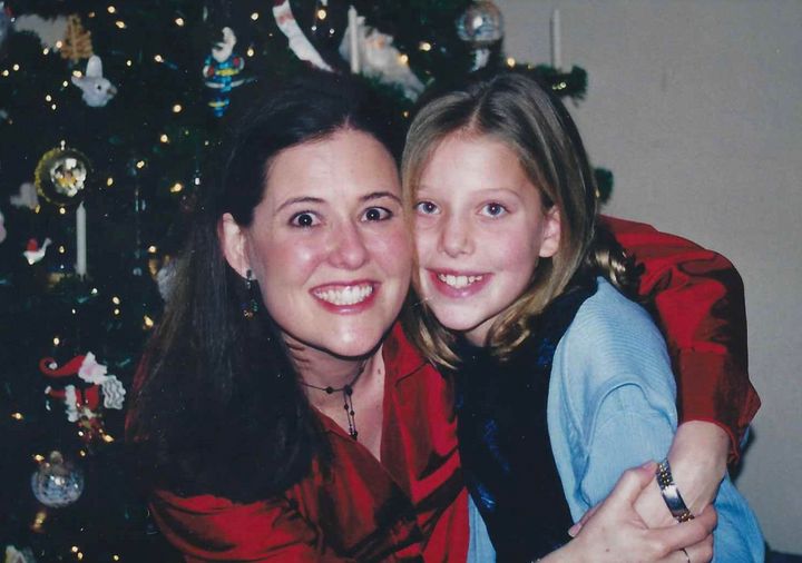 The author and her mom at Christmastime when the author was in elementary school.