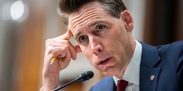 FILE: Sen. Josh Hawley, R-Mo., speaks during the Senate Armed Services Committee hearing on the Department of the Air Force in review of the Defense Authorization Request for FY2023 and the Future Years Defense Program, in Dirksen Building on Tuesday, May 3, 2022. 