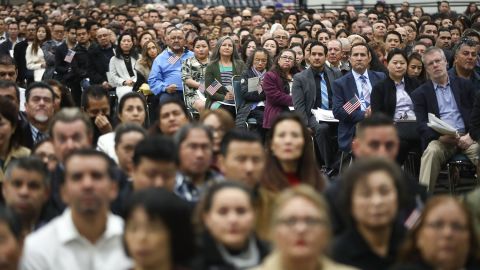 New US citizens gather at a naturalization ceremony on March 20, 2018, in Los Angeles.