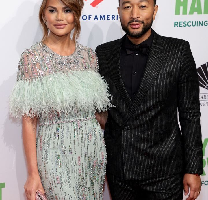 Chrissy Teigen and John Legend at the City Harvest "Red Supper Club" gala on April 26 in New York City.