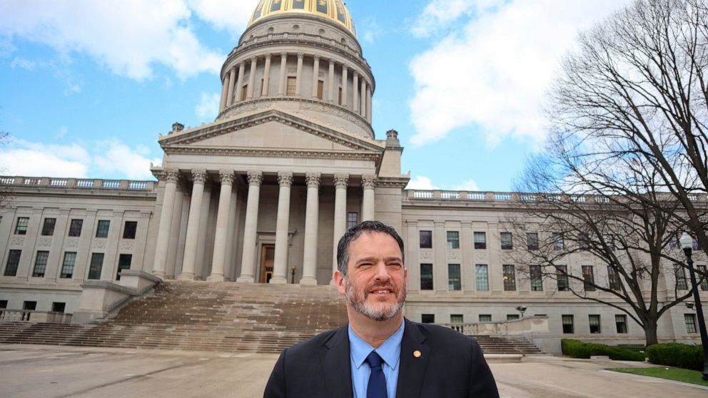 West Virginia Democratic Del. Mike Pushkin stands outside the West Virginia State Capitol in Charleston, W.Va. on April 1, 2022. (AP Photo/Leah Willingham)