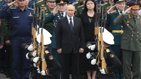 Russian President Vladimir Putin attends a wreath-laying ceremony on June 22, 2022 to mark the Soviet Union's war against Nazi Germany in World War II. Putin's army in Ukraine, though, may face a different fate because of larger problems in Russia, experts say.
