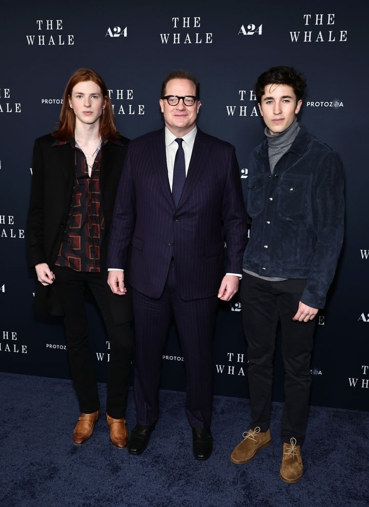 The actor (center) said his performance in “The Whale” may not have been possible if he hadn't stepped away from the spotlight to raise his children. 