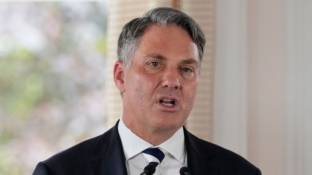 FILE - Australia's Defense Minister Richard Marles speaks during a joint press conference with French Defense Minister Sebastien Lecornu in Brest, Brittany on Sept. 1, 2022. Marles on Wednesday, Nov. 2, 2022 played down the significance of a major up