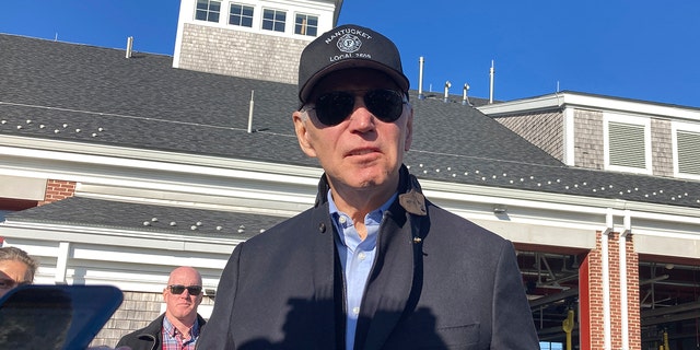 President Biden talks with reporters during a visit on Thanksgiving Day to the Nantucket Fire Department in Nantucket, Massachusetts, Thursday, Nov. 24, 2022.