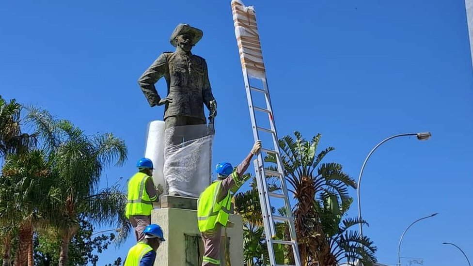 Namibia pulls down German colonial officer's statue in Windhoek