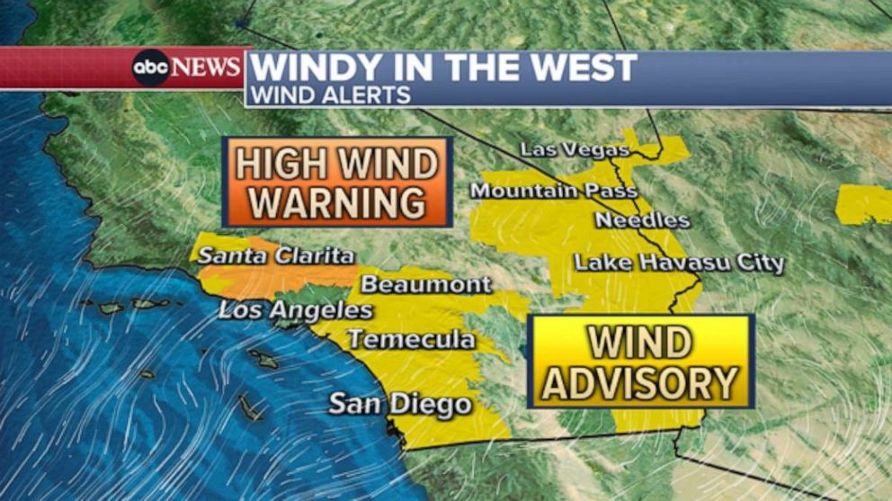 PHOTO: A High Wind Warning is in effect for the hills just east of Santa Barbara. That warning includes Burbank, Santa Clarita, and Malibu. There is a Red Flag Warnings for that same area, so that gusty dry wind could help to spread any fires that form.