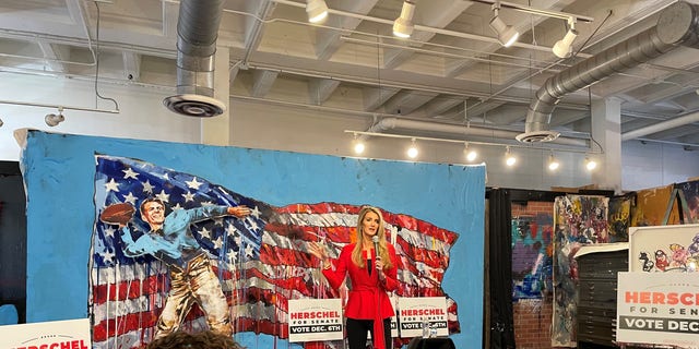 Former Republican Georgia Sen. Kelly Loeffler rallies a group of women to support Republican Senate nominee Herschel Walker at Penley Art Gallery in Atlanta, Georgia, on December 1, 2022.