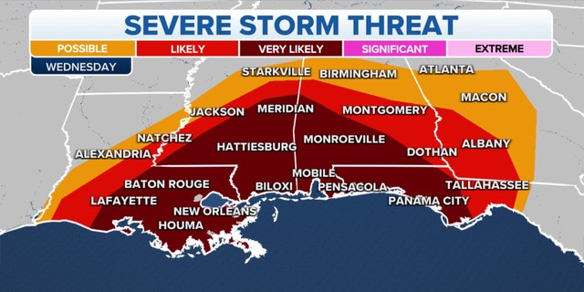 The severe storm threat Wednesday for the Gulf Coast