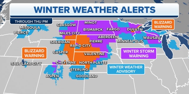 Winter weather alerts in the Midwest, Plains