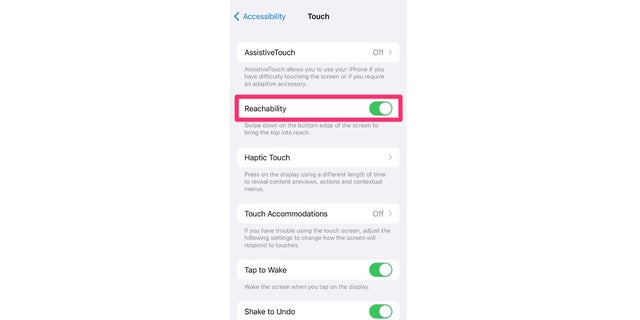 Reachability is an accessibility feature that lets iPhone users pull down the top of a screen display to the middle of the screen. 
