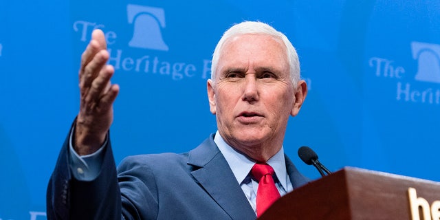 Former Vice President Mike Pence delivers a speech at The Heritage Foundation titled "The Freedom Agenda and America's Future" in Washington, D.C., on Oct. 19, 2022.