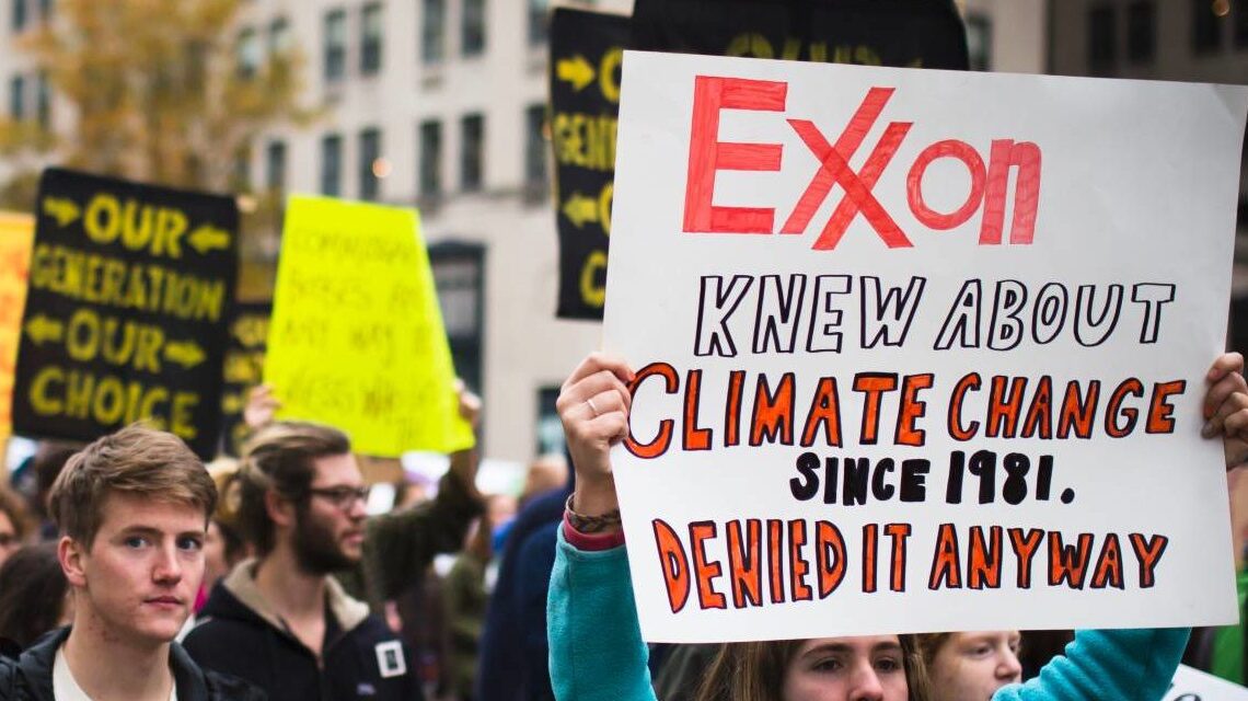 A sign condemning Exxon at a climate protest in 2015.