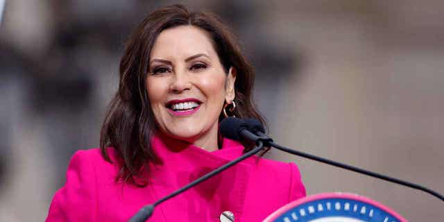 Michigan Gov. Gretchen Whitmer addresses the crowd during inauguration ceremonies, on Jan. 1, 2023, in Lansing, Michigan. Whitmer is expected to announce a plan to provide universal prekindergarten education for all 4-year-olds in the state.