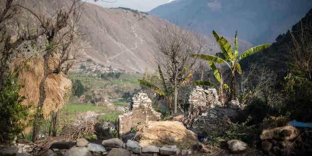 A village in the district of Bajura, Nepal, is shown on March 6, 2022. An earthquake in the region shook villages and injured many people. One person has been confirmed dead from the earthquake.