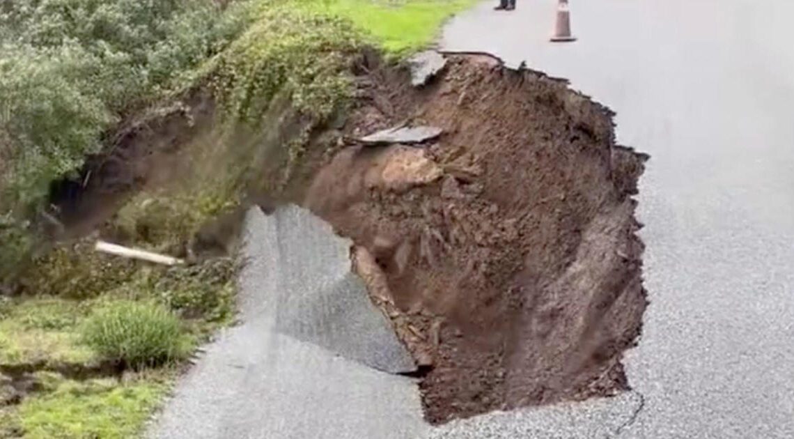 Road collapses following intense storms in California