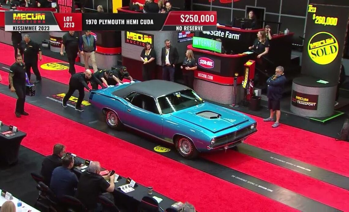 SOLD for $250,000 1970 Plymouth Hemi Cuda // Mecum Kissimee 2023