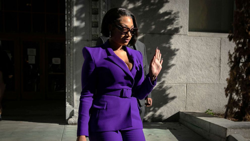PHOTO: In this Dec. 13, 2022, file photo, Megan Thee Stallion, whose legal name is Megan Pete, makes her way from the Hall of Justice to the courthouse to testify in the trial of Rapper Tory Lanez for allegedly shooting her, in Los Angeles, CA.
