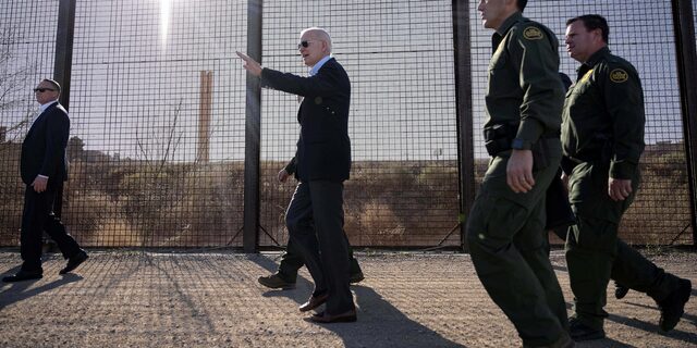 President Biden walks along the border wall at El Paso, Texas, on Jan. 8, 2023. 