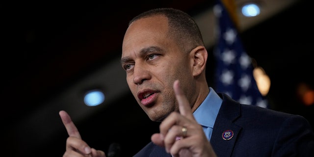 House Minority Leader Hakeem Jeffries, D-N.Y., speaks during his weekly news conference on Capitol Hill in Washington, D.C., on Thursday.