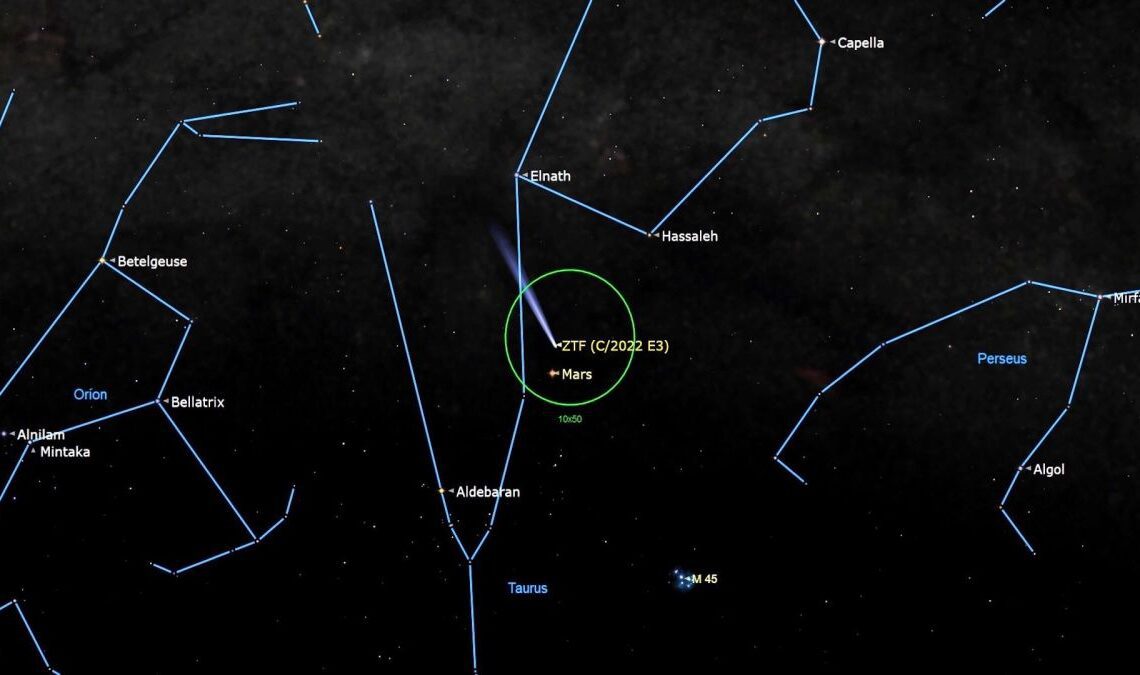 See the green comet near Mars in the night sky this week